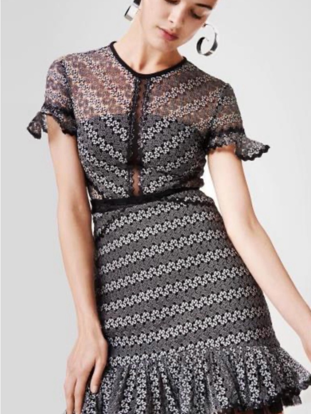 Few Moda Black & Grey Pattern Mini Dress with Ruffle Hem - Picture 2 of 12